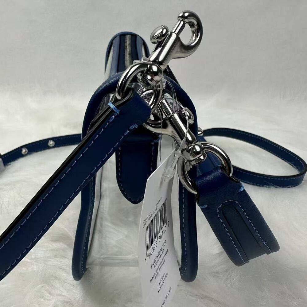 Coach Stadium Swinger Bag In Clear PVC with Dust Bag CBH13 Silver/True Blue NWT - Picture 6 of 11